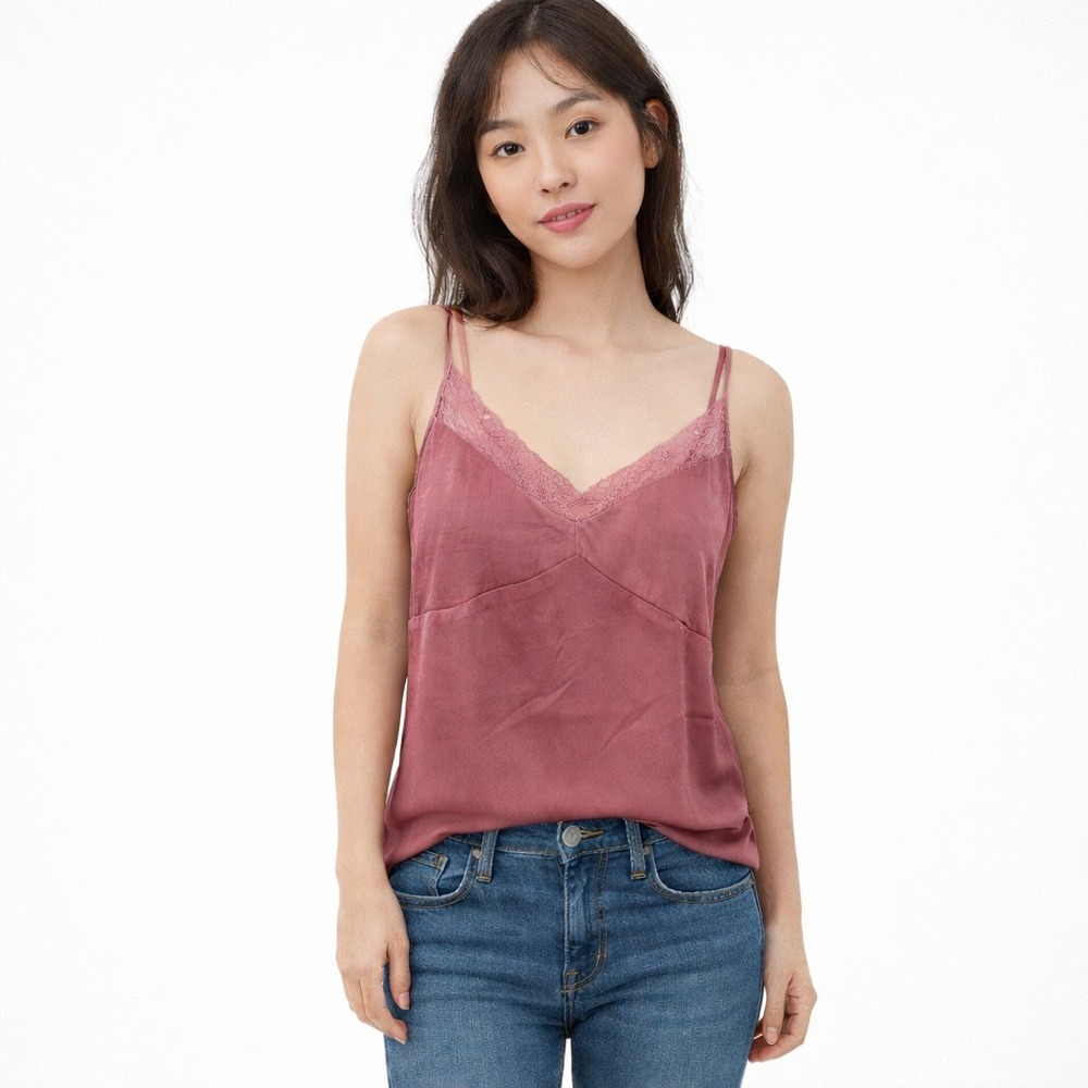 Francesca's Lace Trim Cami Tank Mauve Pink XL‎ Satin Romantic Feminine